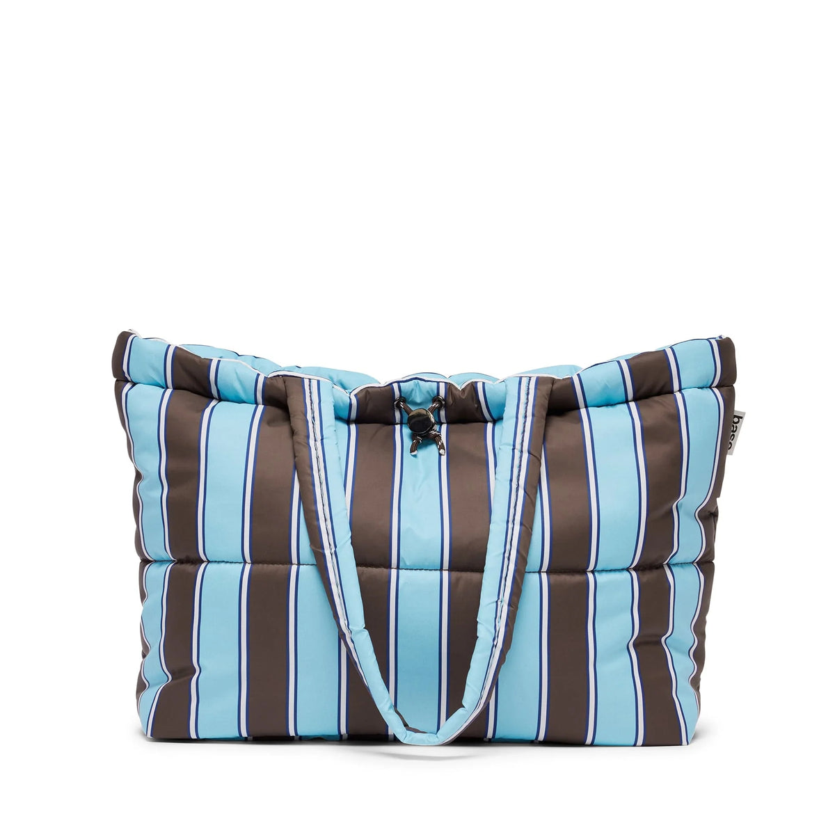 Scrunch Base Puffer Tote | Chocolate/Blue Stripe