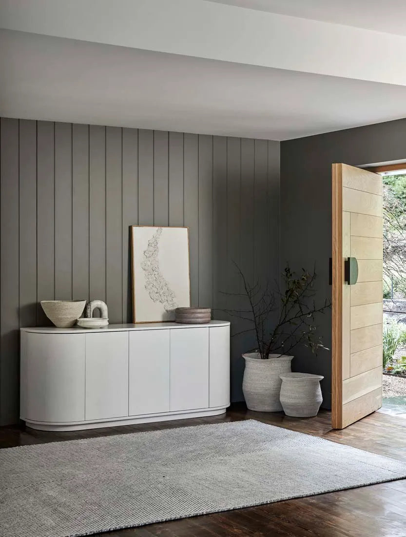GlobeWest | Oberon Crescent Buffet | White Grain Ash