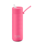 Ceramic Bottle w/Straw Neon Pink