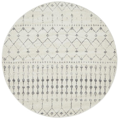 Monochrome Trellis Silver Round Rug