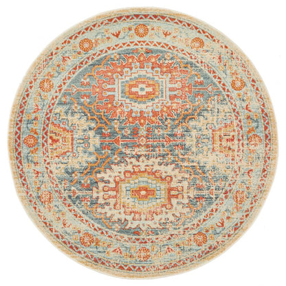 Round rug Blue Euro in blue and orange patterns
