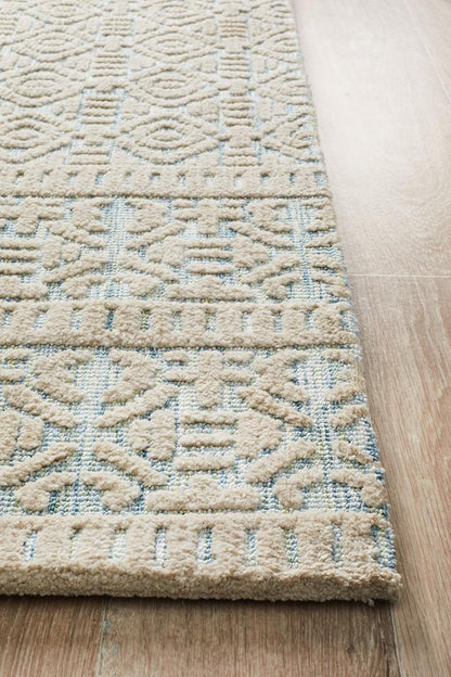 Rustic Casual Tribal Design Lucy Rug - Blue/Green