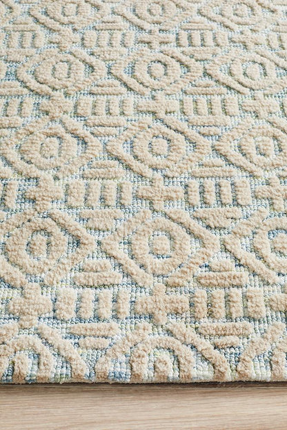 Rustic Casual Tribal Design Lucy Rug - Blue/Green